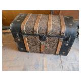 Antique Steamer Trunk with Decorative Hardware and Interior Lining - Hinge is Broke