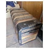 Antique Steamer Trunk with Decorative Hardware and Interior Lining - Hinge is Broke