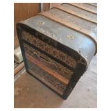 Antique Steamer Trunk with Decorative Hardware and Interior Lining - Hinge is Broke
