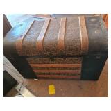 Antique Steamer Trunk with Decorative Hardware and Interior Lining - Hinge is Broke