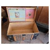 Antique Steamer Trunk with Decorative Hardware and Interior Lining - Hinge is Broke