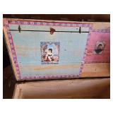 Antique Steamer Trunk with Decorative Hardware and Interior Lining - Hinge is Broke