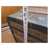Antique Steamer Trunk with Decorative Hardware and Interior Lining - Hinge is Broke