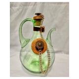 Beautiful vintage Italian hand-blown green glass wine decanter with an ice chamber