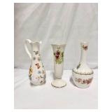 Set of 3 Collectible Fine Bone China vases plus creamer