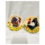 3d Ceramic Rooster and Sunflower Plates