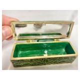 Italian Alabaster rare hand carved trinket box with mirror