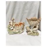 Two vintage bisque porcelain cherub or putti planters