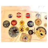 17 vintage political and event pins, FDR