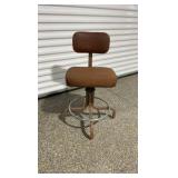 Vintage Industrial Adjustable Swivel Drafting Stool / Task Chair - Brown