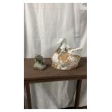 Vintage Garden Decor Lot - Concrete Duck Planter & Bullfrog Statuary