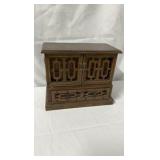 Vintage Wooden Jewelry Chest with Fretwork Doors - 11" x 6" x 9"