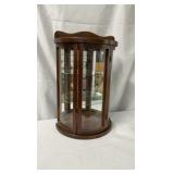 Vintage Wood & Glass Curved Front Tabletop Curio Cabinet