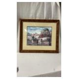 Vintage European Waterside Village Framed Print
