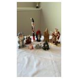 Whimsical & Tall Santa Figurine Collection - Blue "Ice Santa," Gold St. Nick & Peppermint Tree