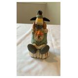 Whimsical "Wood-Cut" Resin Santa & Penguin Figurine - Hand-Painted Folk Art Style