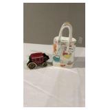 Vintage Specialty Coin Banks: Wells Fargo Stagecoach & Hand-Painted Ceramic Handbag