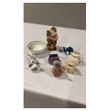 Vintage Hand-Painted Porcelain Set: Nippon Footed Bowl, Miniature Pitchers & Porcelain Trinket Boxes