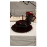 Avon 1876 Cape Cod Master Serving Collection – Ruby Red Pressed Glass – 6 Piece Set