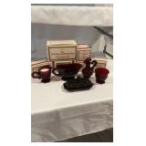 Avon 1876 Cape Cod Coffee & Condiment Serving Set – Ruby Red Glass – 5 Piece Set