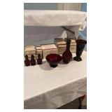 Avon 1876 Cape Cod Hostess Accessory Collection – Ruby Red Glass – 8 Piece Set