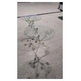 Pair of Vintage Wrought Iron & Glass Side Tables – Leaf & Scroll Motif – 2’ Tall