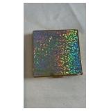 Vintage Daniel Gold-Tone Holographic Glitter Compact - Mid-Century Square