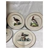 5 sought after Villeroy & Boch Paradiso dinner plates, featuring various wild game birds and a brown trim.