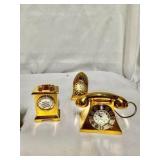 Collection of vintage gold-plated miniature clocks