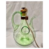 Beautiful vintage Italian hand-blown green glass wine decanter with an ice chamber