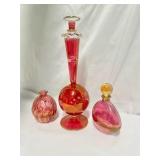 High end Czech / Bohemian cranberry glass perfume bottles