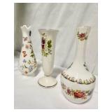 Set of 3 Collectible Fine Bone China vases plus creamer