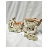 Two vintage bisque porcelain cherub or putti planters