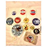 17 vintage political and event pins, FDR