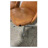 Pair of Mid-Century Modern Style Rolling Office Chairs - Cognac Vinyl
