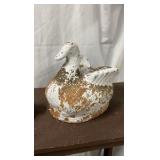 Vintage Garden Decor Lot - Concrete Duck Planter & Bullfrog Statuary