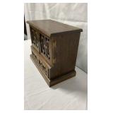 Vintage Wooden Jewelry Chest with Fretwork Doors - 11" x 6" x 9"