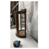 Vintage Wood & Glass Curved Front Tabletop Curio Cabinet