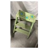 Vintage Hand-Painted Green Wooden Step Stool - Garden Flower Motif
