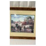 Vintage European Waterside Village Framed Print