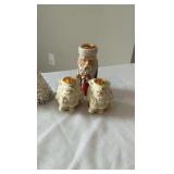 Vintage Ceramic & Silver-Plated Holiday Candle Holder & Shaker Set - 5 Pieces