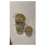 Vintage Art Deco Glass Vanity Jar Set – Floral Celluloid Lids – 3 Pieces