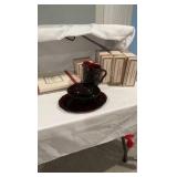 Avon 1876 Cape Cod Master Serving Collection – Ruby Red Pressed Glass – 6 Piece Set