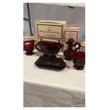 Avon 1876 Cape Cod Coffee & Condiment Serving Set – Ruby Red Glass – 5 Piece Set