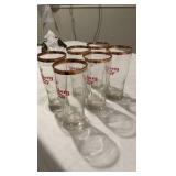 Vintage Carlsberg Beer Glasses - Set of 6 - Gold Gilt Rim - Footed Pilsner Style