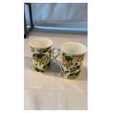 Set of 2 Floral Porcelain Coffee Mugs - Botanical Wrap Pattern
