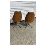 Pair of Mid-Century Modern Style Rolling Office Chairs - Cognac Vinyl