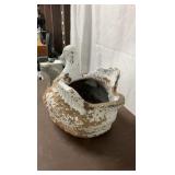 Vintage Garden Decor Lot - Concrete Duck Planter & Bullfrog Statuary