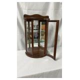 Vintage Wood & Glass Curved Front Tabletop Curio Cabinet