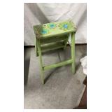 Vintage Hand-Painted Green Wooden Step Stool - Garden Flower Motif